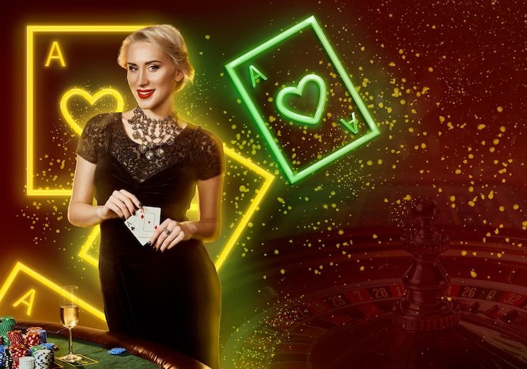 Studio Live Dealer dengan meja blackjack dan dealer profesional